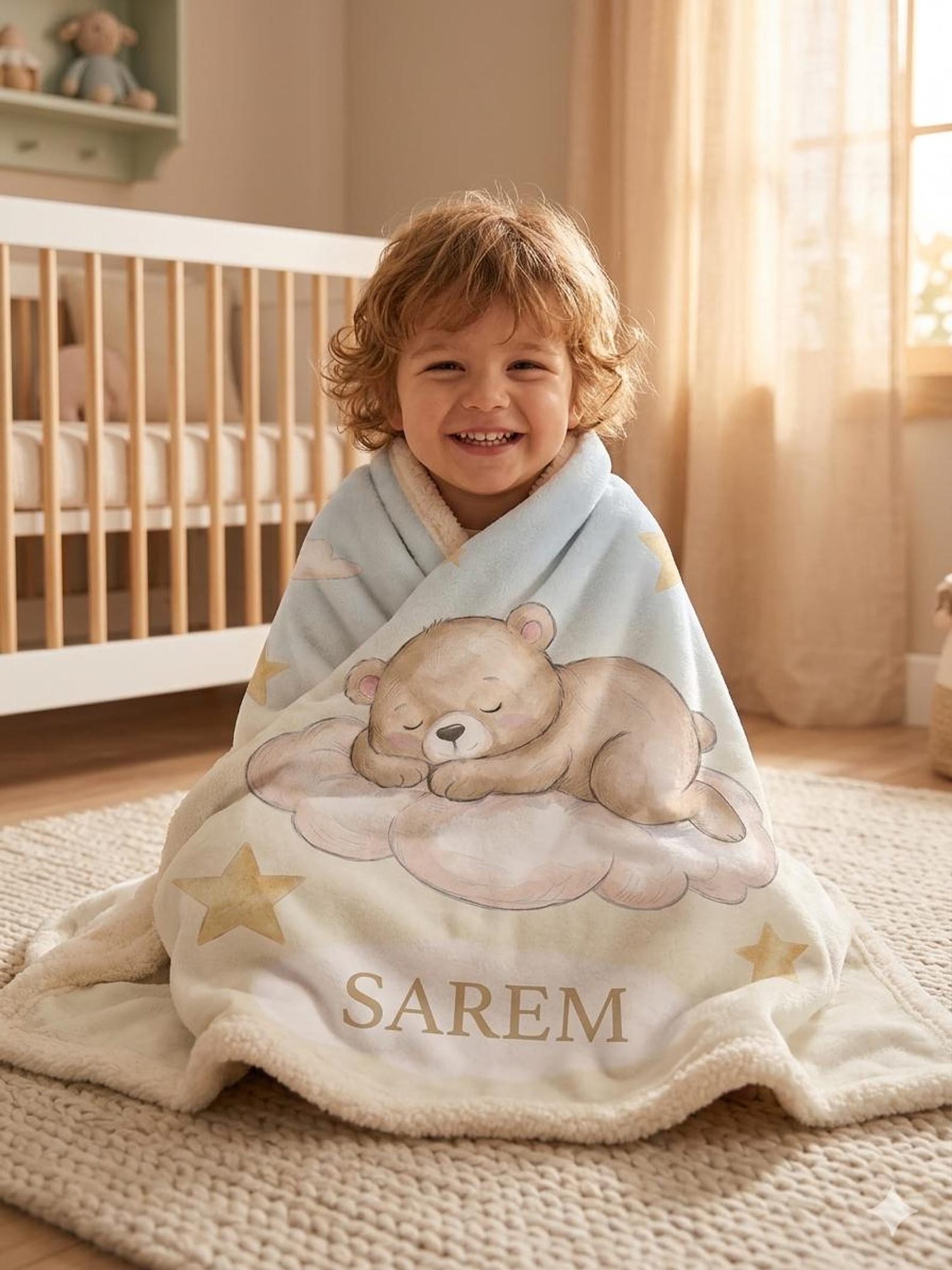 Personalized Sleeping Bear baby blanket with name
