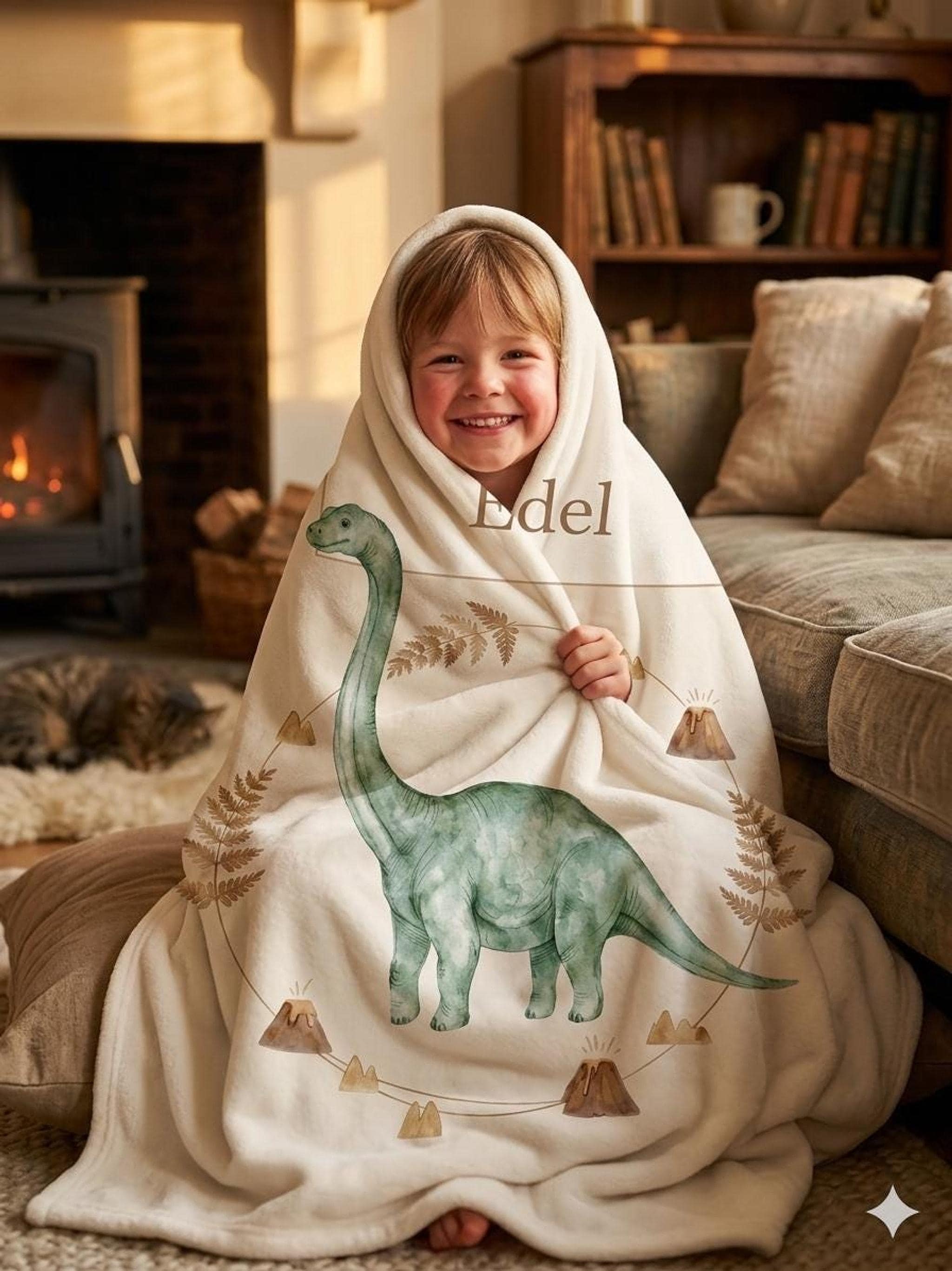 Personalized Watercolor Dinosaur blanket with name